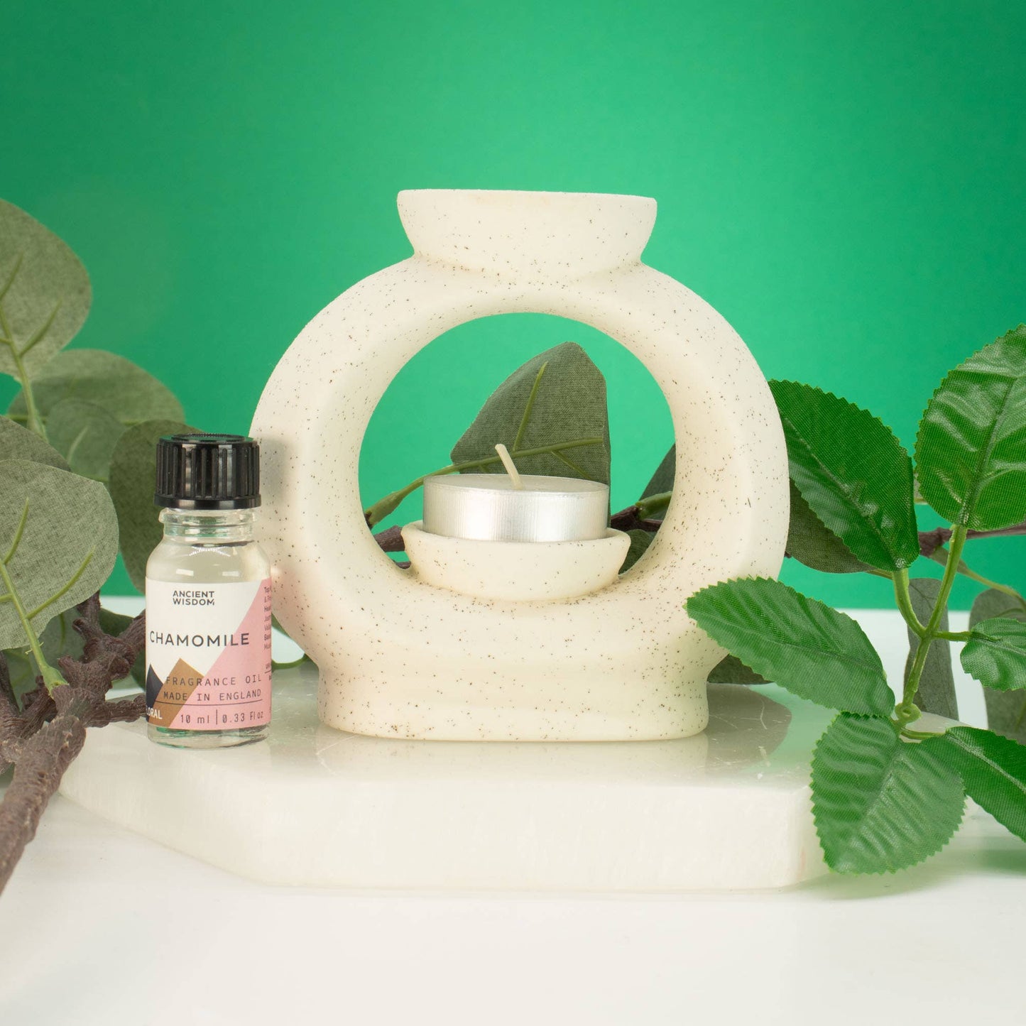 Ceramic Zen Oil Burner - CIrcle Pebble - Marble Effect - Willow Shack Collective