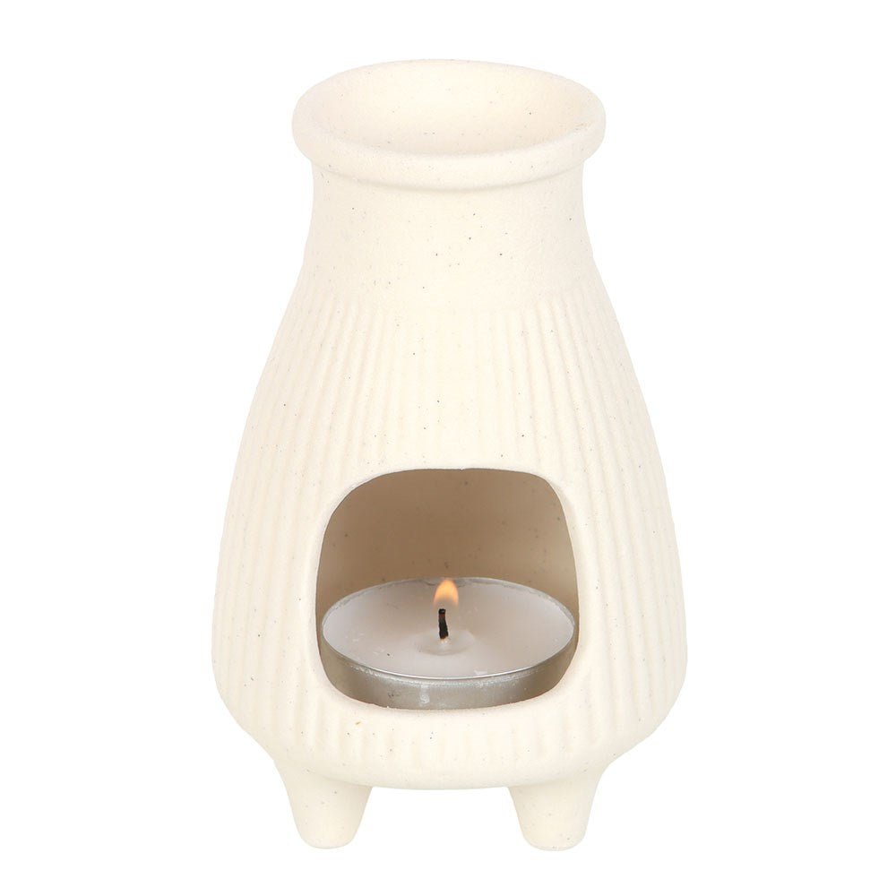 Cream Ribbed Palo Santo Brick Burner - Willow Shack Collective