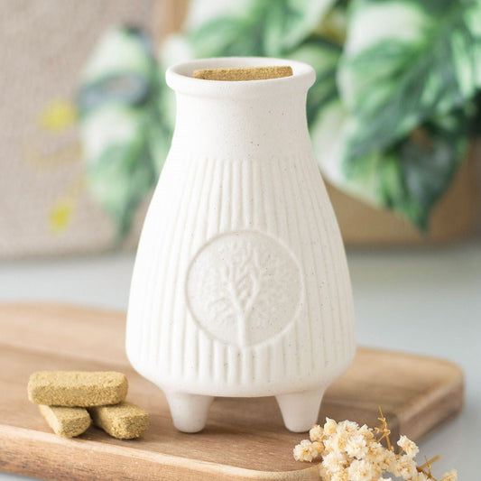 Cream Ribbed Palo Santo Brick Burner - Willow Shack Collective