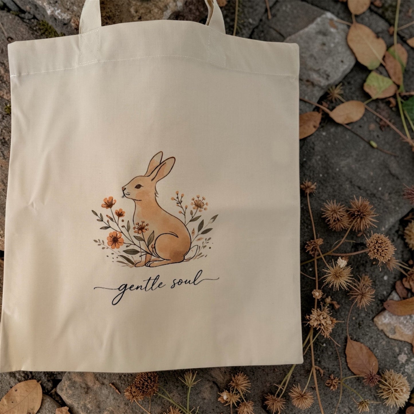 Gentle Soul – Rabbit Floral Tote Bag - Willow Shack Collective