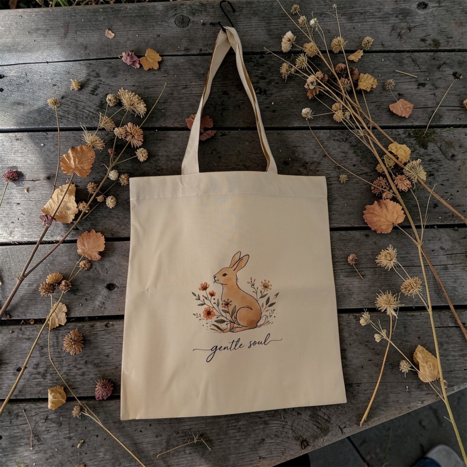 Gentle Soul – Rabbit Floral Tote Bag - Willow Shack Collective