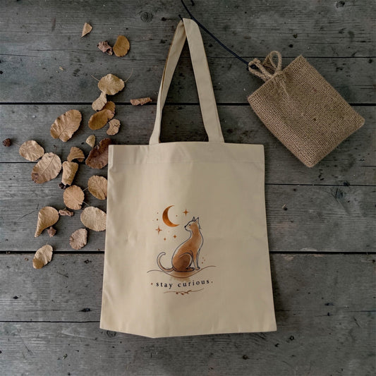 Stay Curious – Cat Canvas Tote Bag - Willow Shack Collective