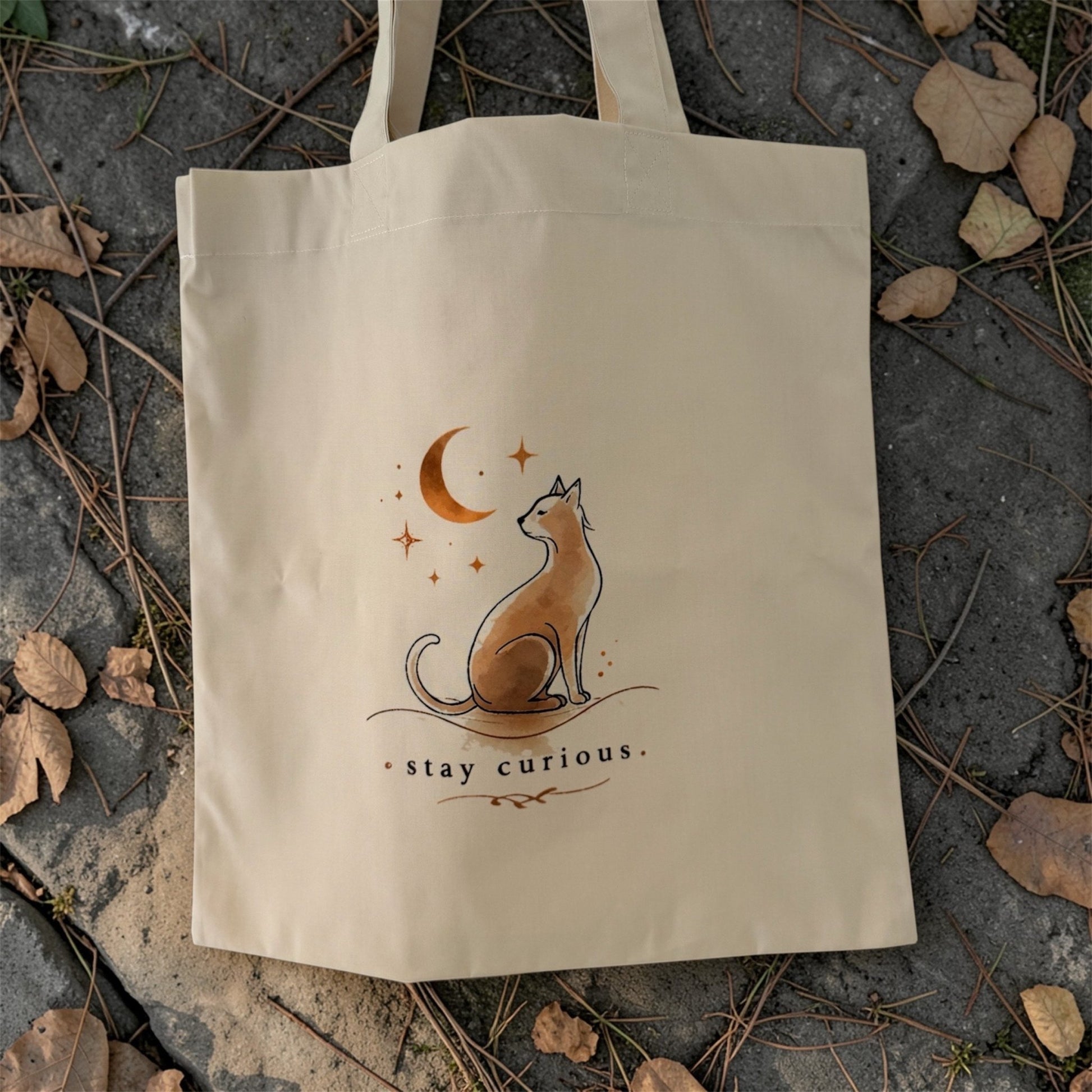 Stay Curious – Cat Canvas Tote Bag - Willow Shack Collective