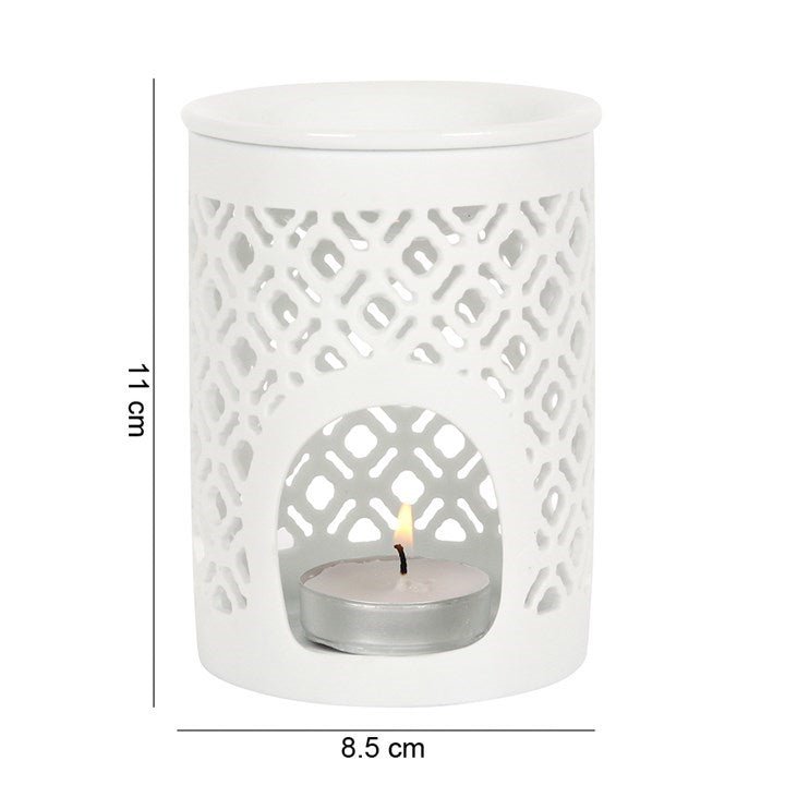White Matte Lattice Cut Oil Burner - Willow Shack Collective