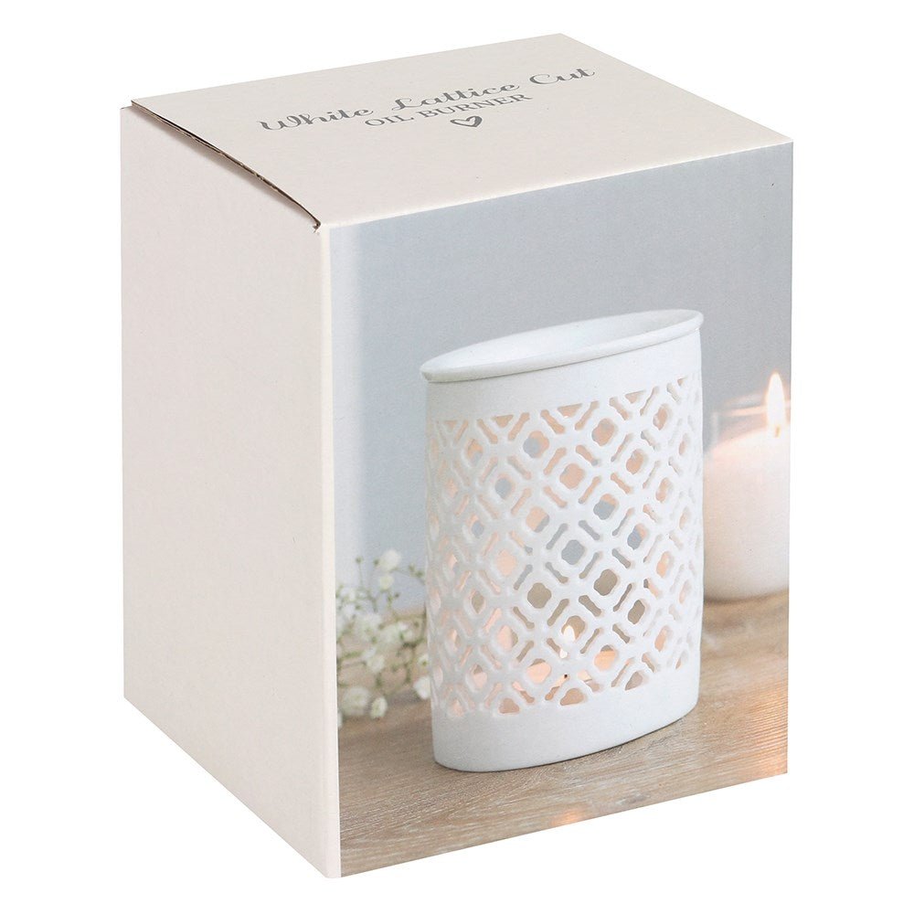 White Matte Lattice Cut Oil Burner - Willow Shack Collective