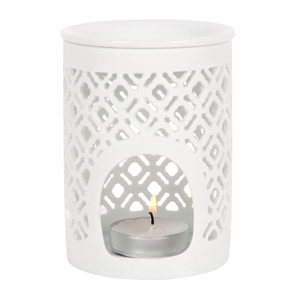 White Matte Lattice Cut Oil Burner - Willow Shack Collective